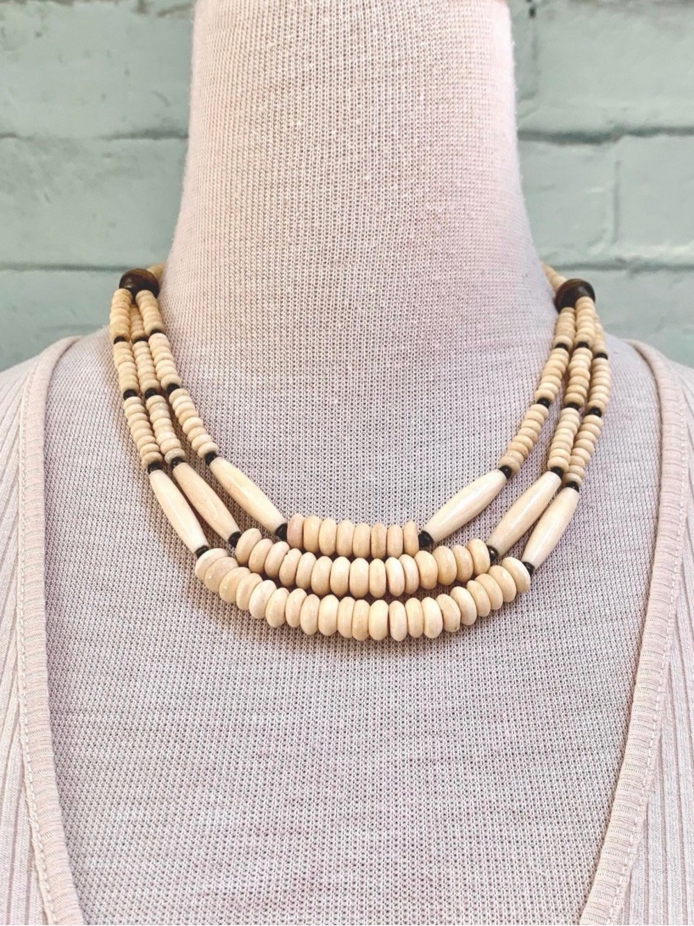 Layered Beaded Necklace in Beige & Bronze